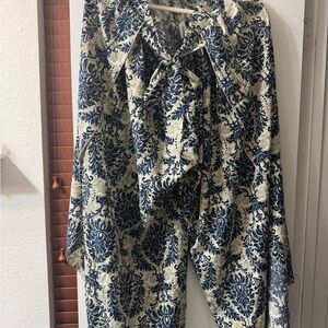 SHEIN Blue and Cream Wide Leg Jumpsuit Pants